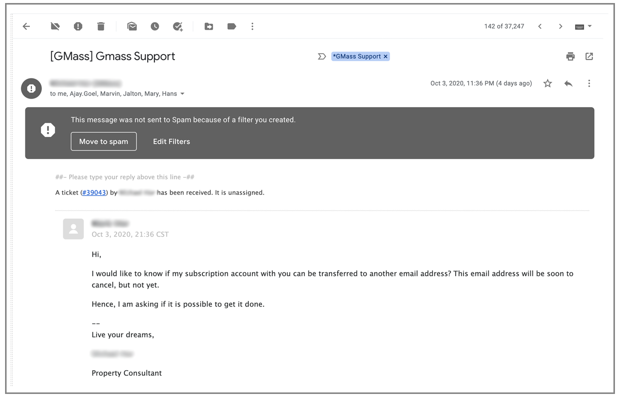 email in spam folder