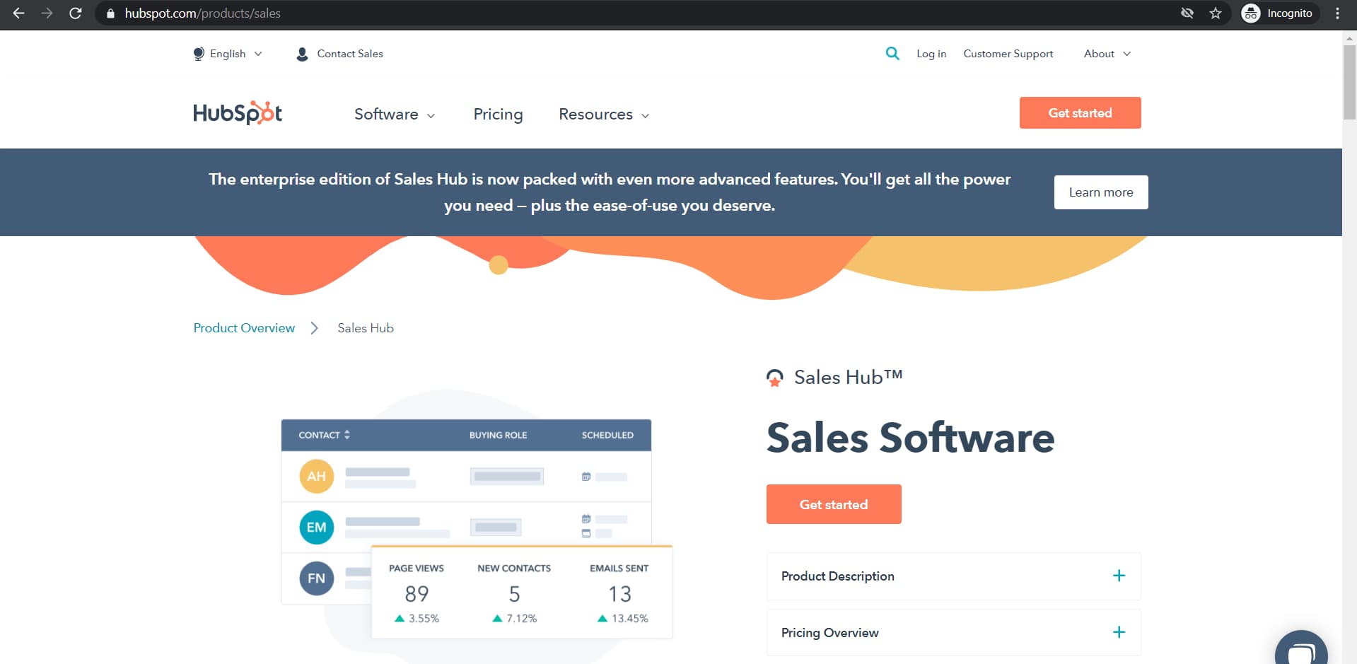 HubSpot Sales homepage