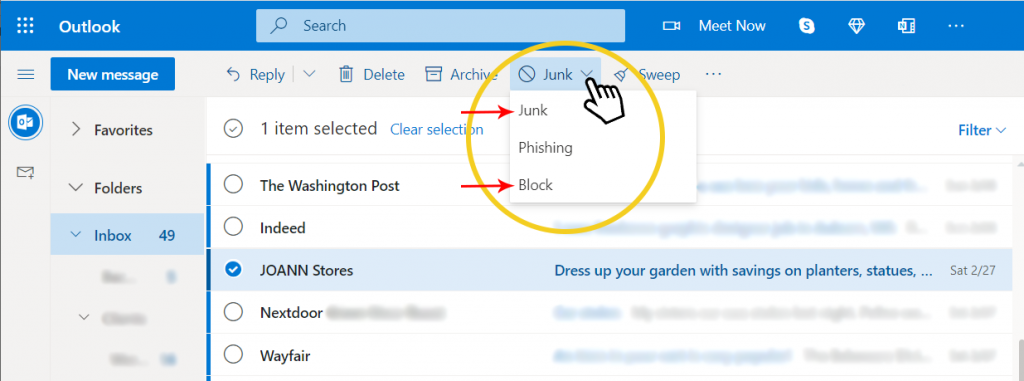 tag email as junk in Outlook
