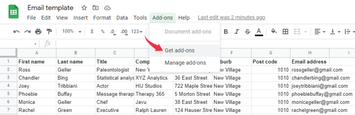 mail merge in google sheets