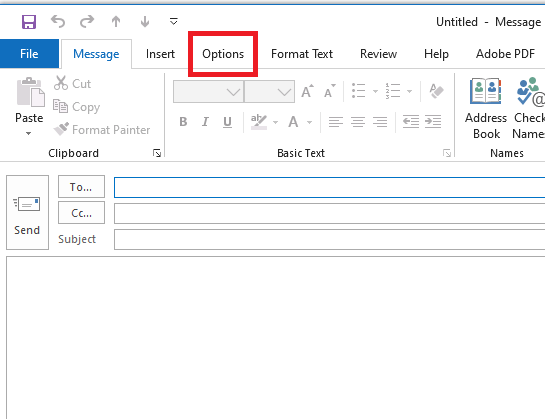 new email - options tab