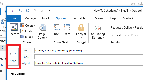 no send button in outlook 7l