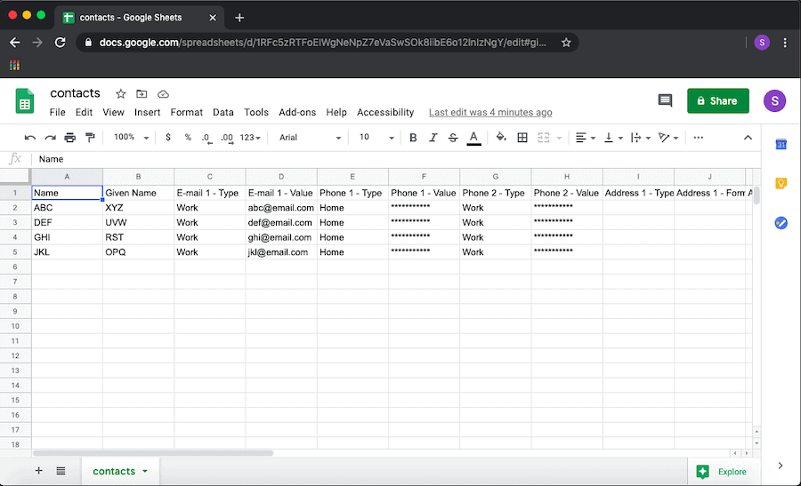 Excel sheet