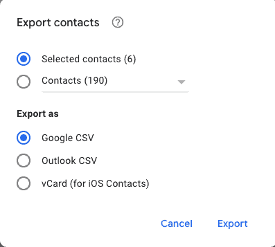 Export contacts