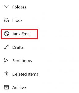 junk email tab