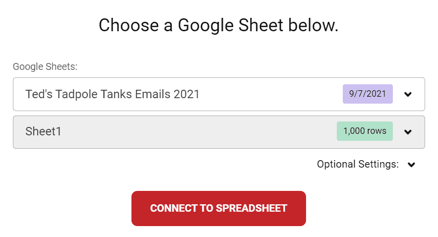 Choose a spreadsheet