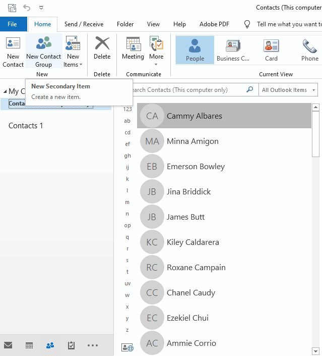 how to create group in outlook contacts