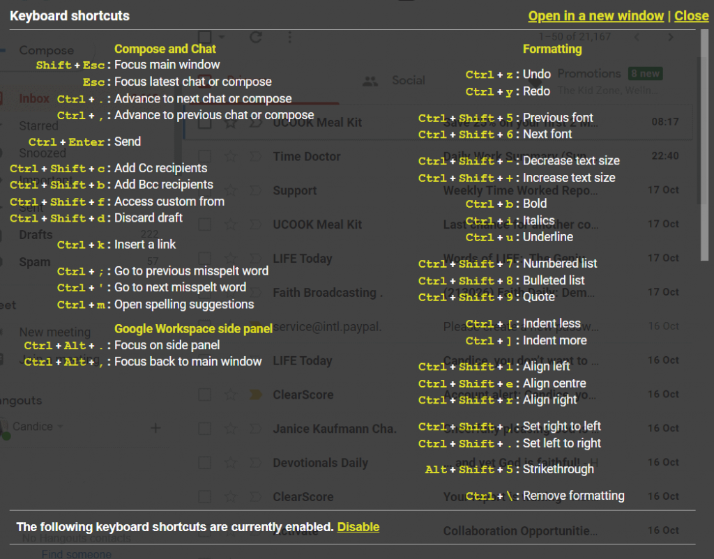 Keyboard shortcuts