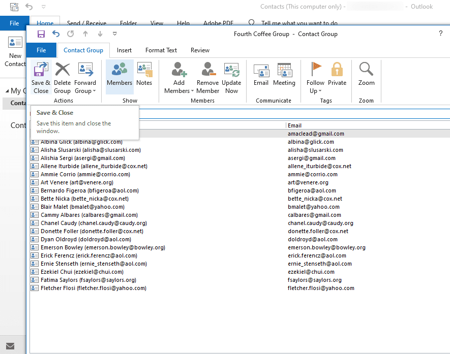 can i create a group email list in outlook