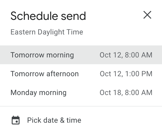 Schedule send tab