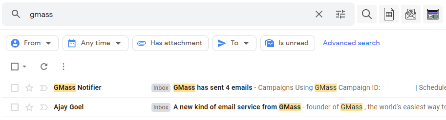 Type gmass (a search query)