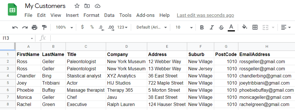 Sample Google Sheet to use for this mail merge