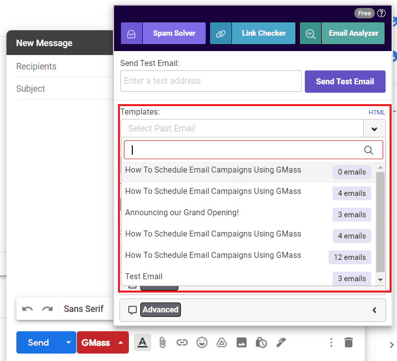 Templates dropdown