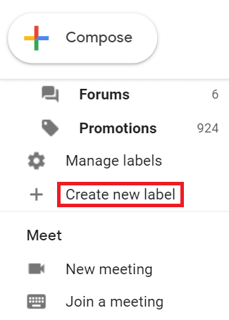 Create new label button in sidebar