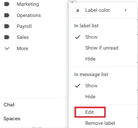 Edit option for labels