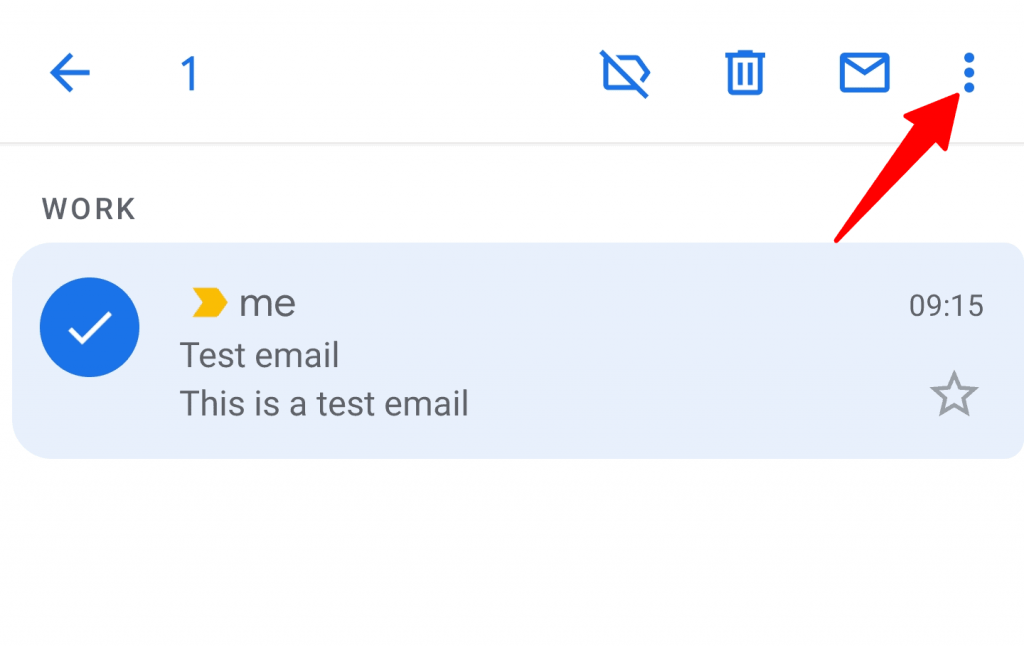 Select an email in the Gmail mobile app, then click on the three dots icon