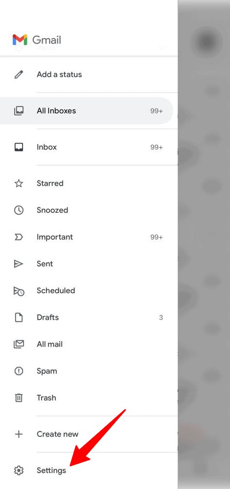 Settings button in the Gmail iOS app 