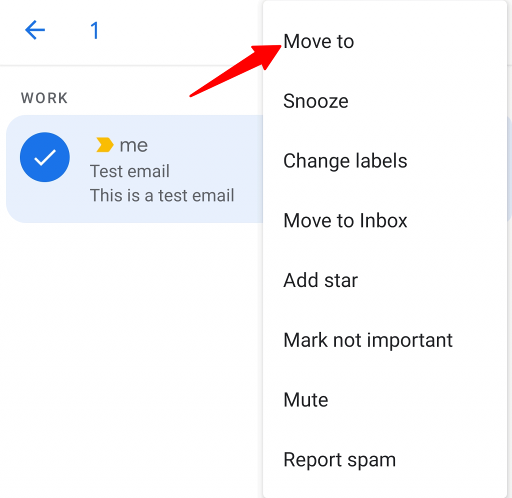 Click on Move to button to move selected email