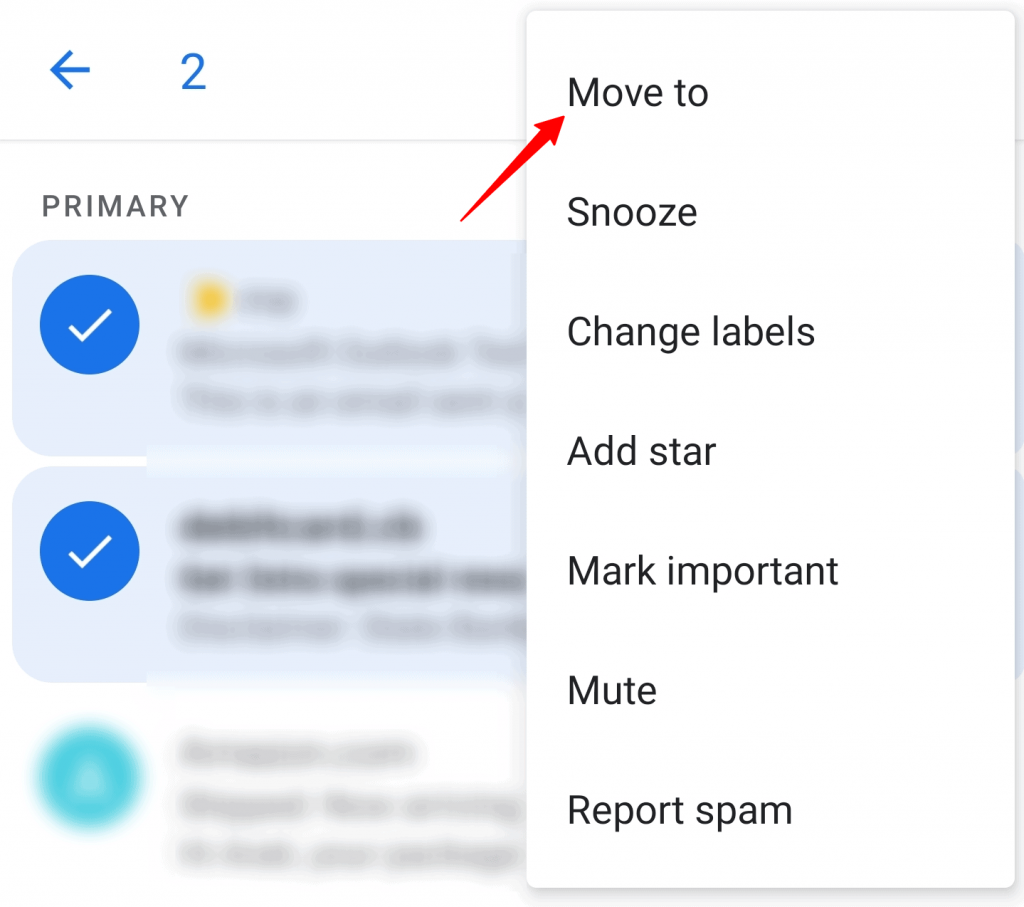 Move to button in the Gmail mobile app