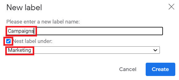 Nest Marketing label under Marketing Campaigns