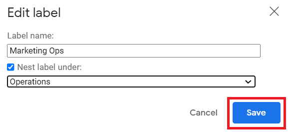 Save Operations label under Marketing Ops