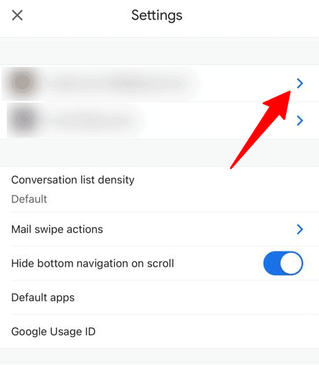 Selecting an email account in the Gmail iOS app