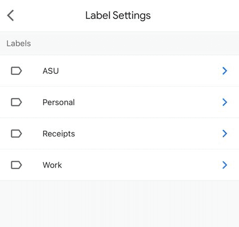 Choosing a label under Label Settings in the Gmail iOS app