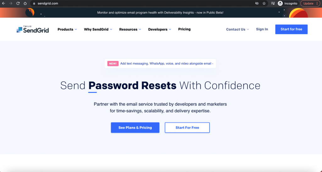 SendGrid home page