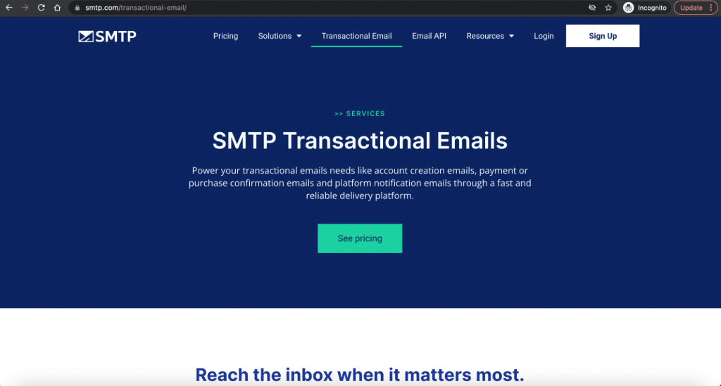 SMTP.COM home page