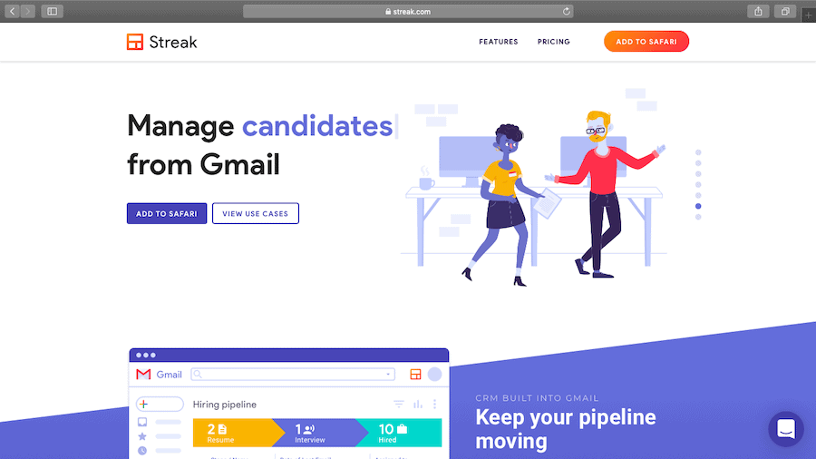 Streak for Gmail home page