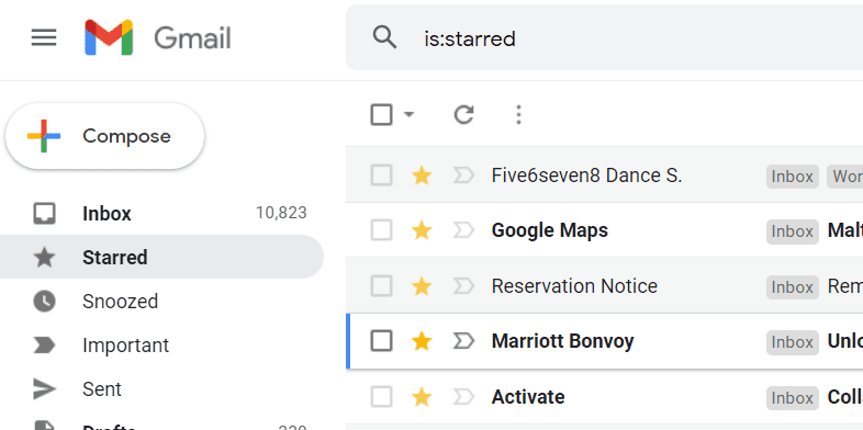 Starred emails