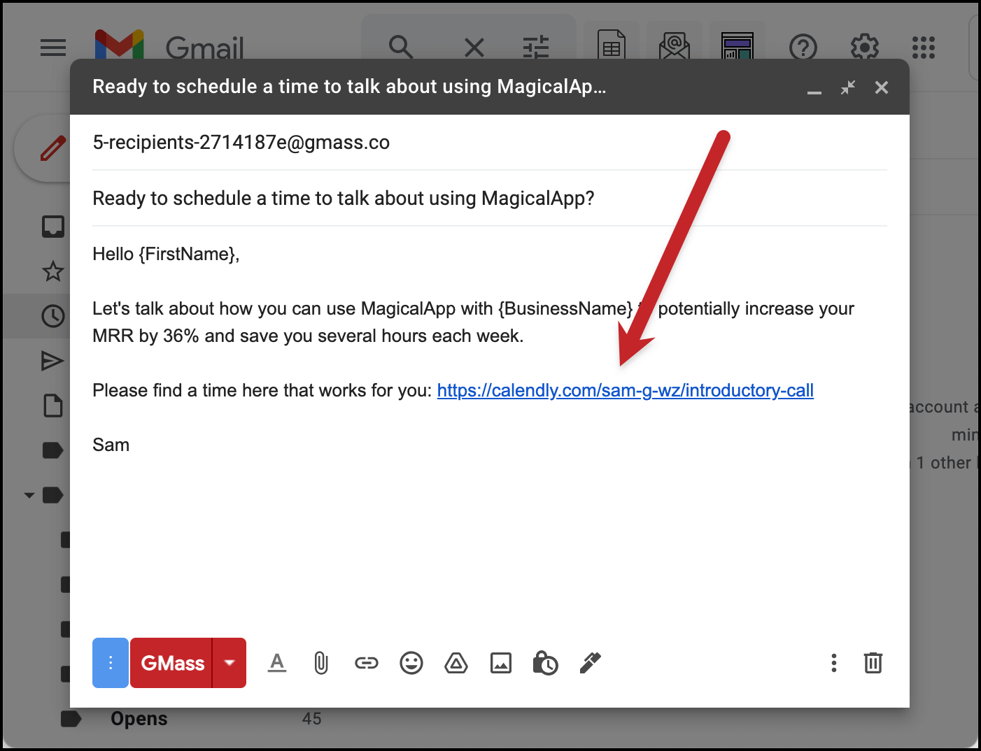 Using a Calendly link in GMass emails.
