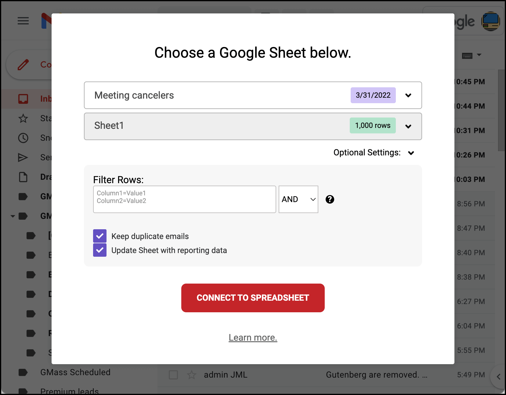 Connect your Google Sheet of cancelers