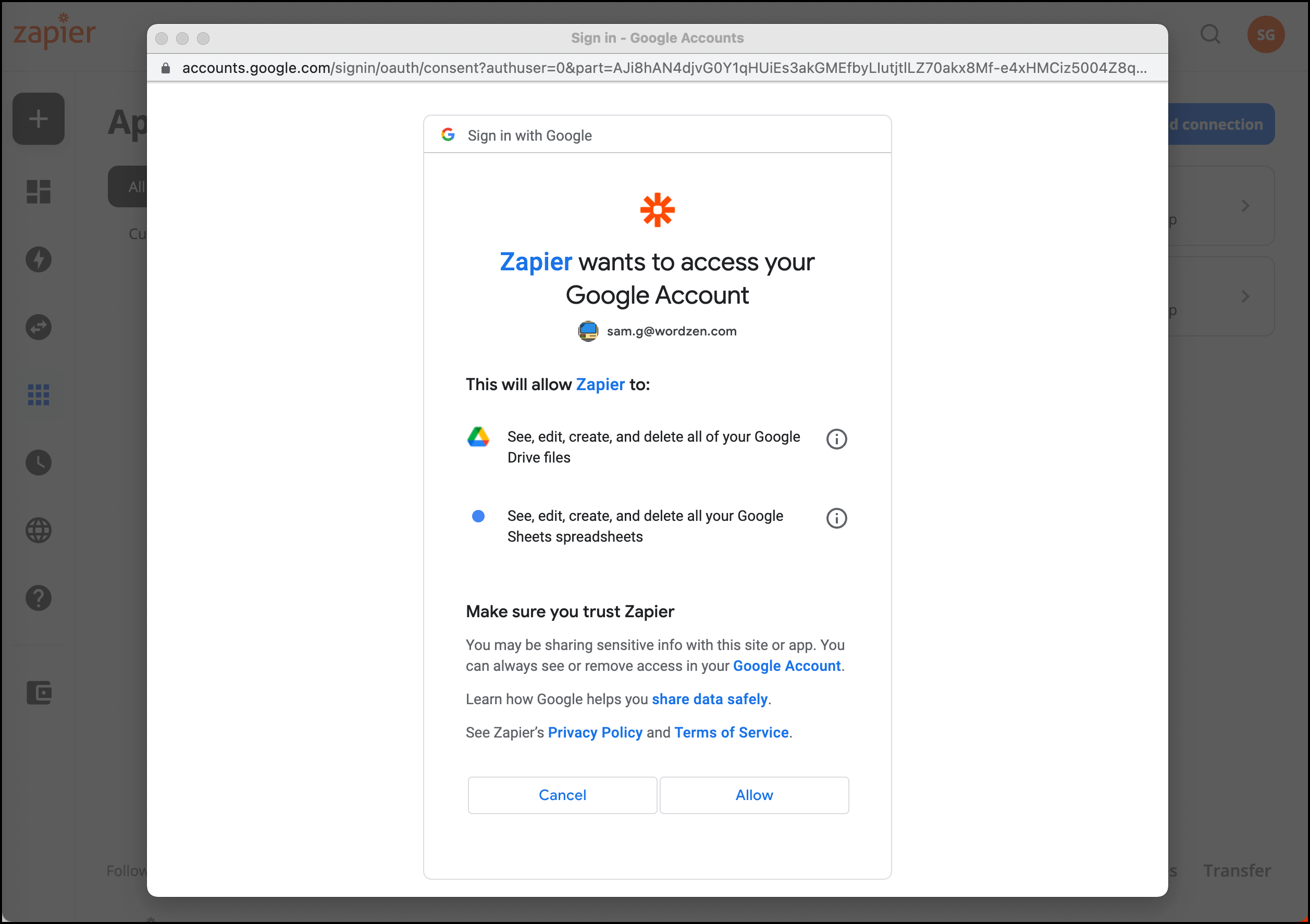 Connect Google Sheets in Zapier