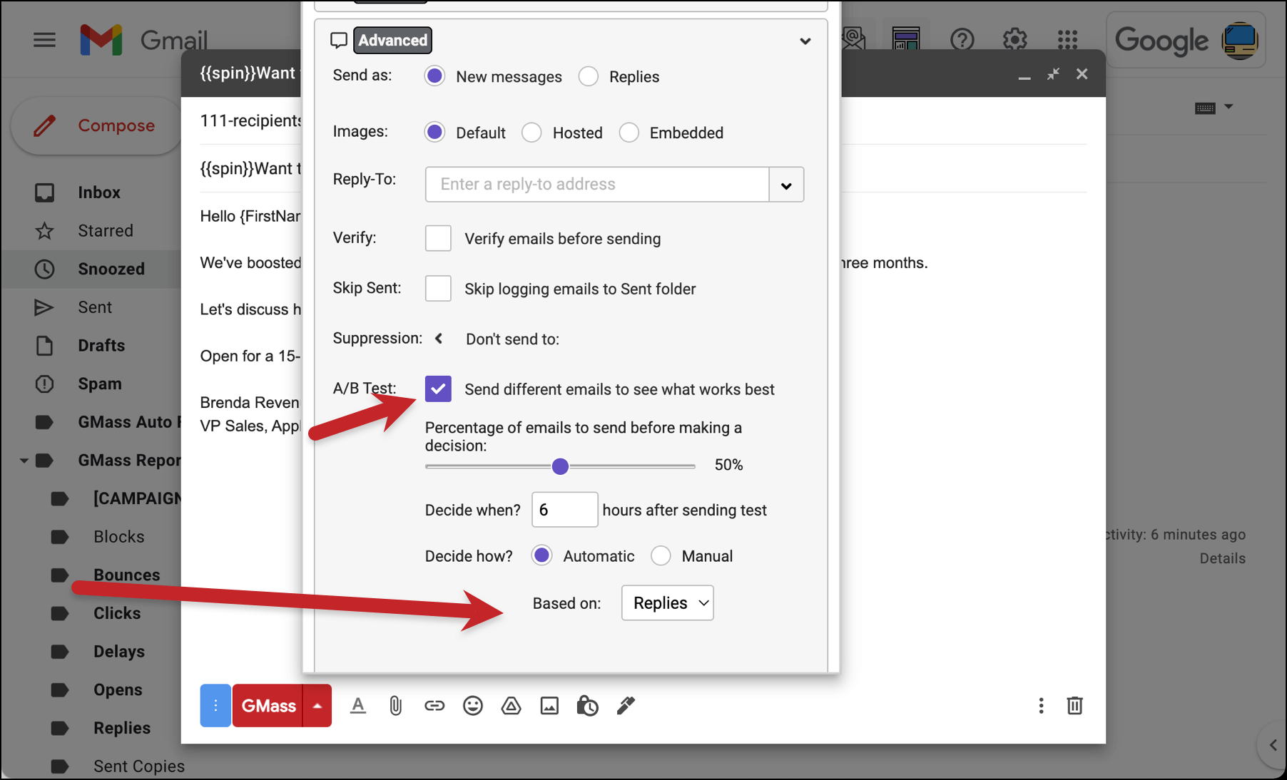 A/B test settings for Apple Mail Privacy Protection