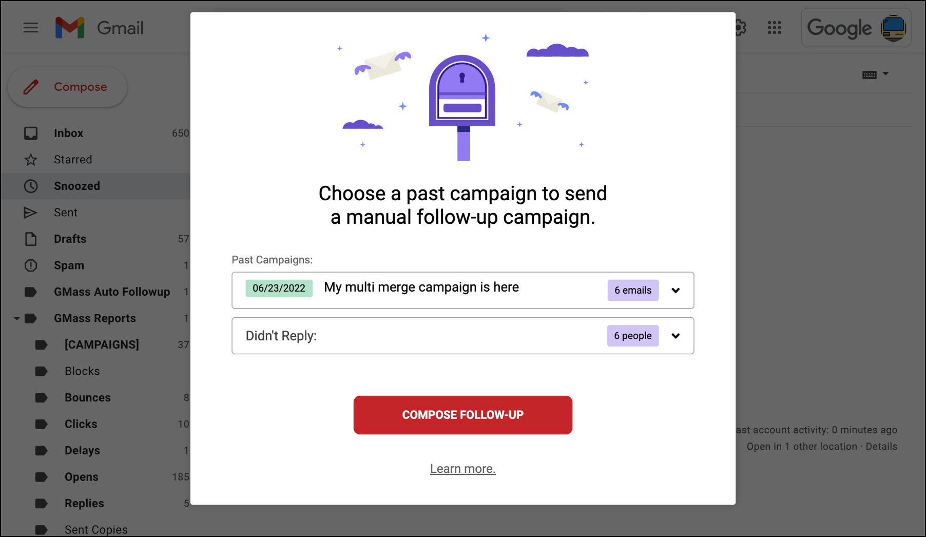 Select campaign for a follow up