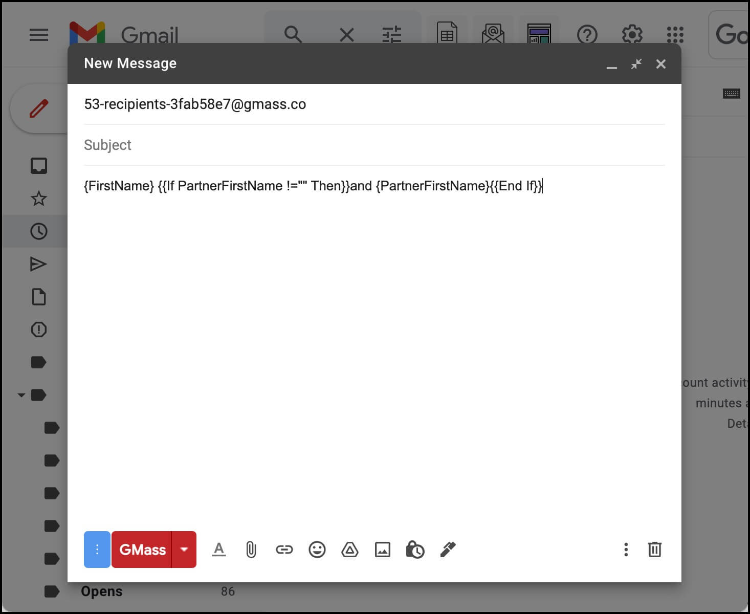 Code to insert into Gmail to add first names