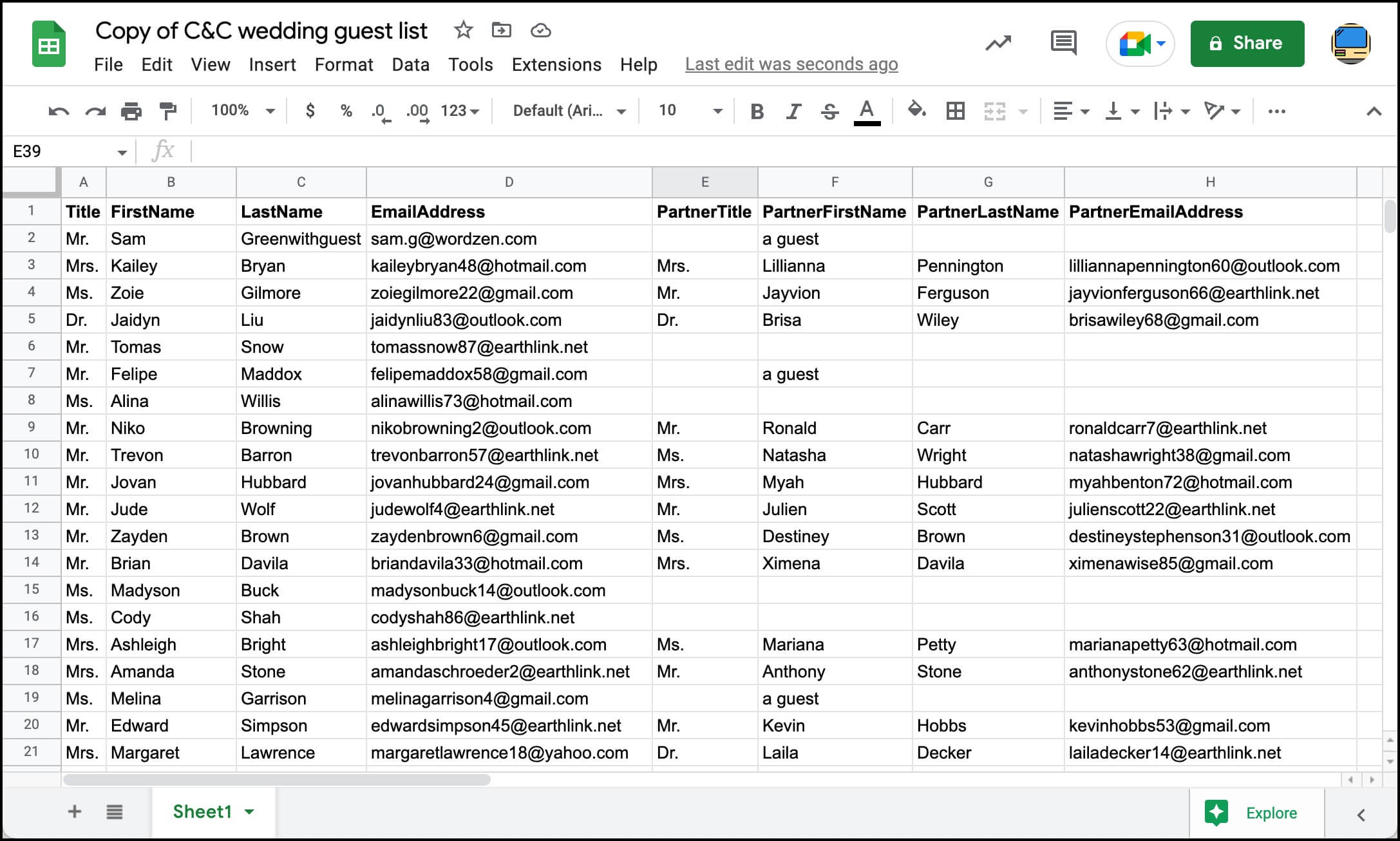 Google Sheet with titles