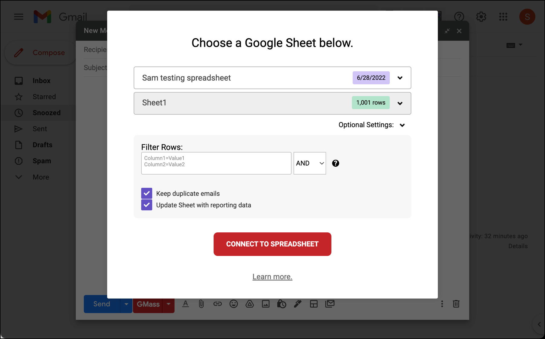 Connecting to a Google Sheet in GMass