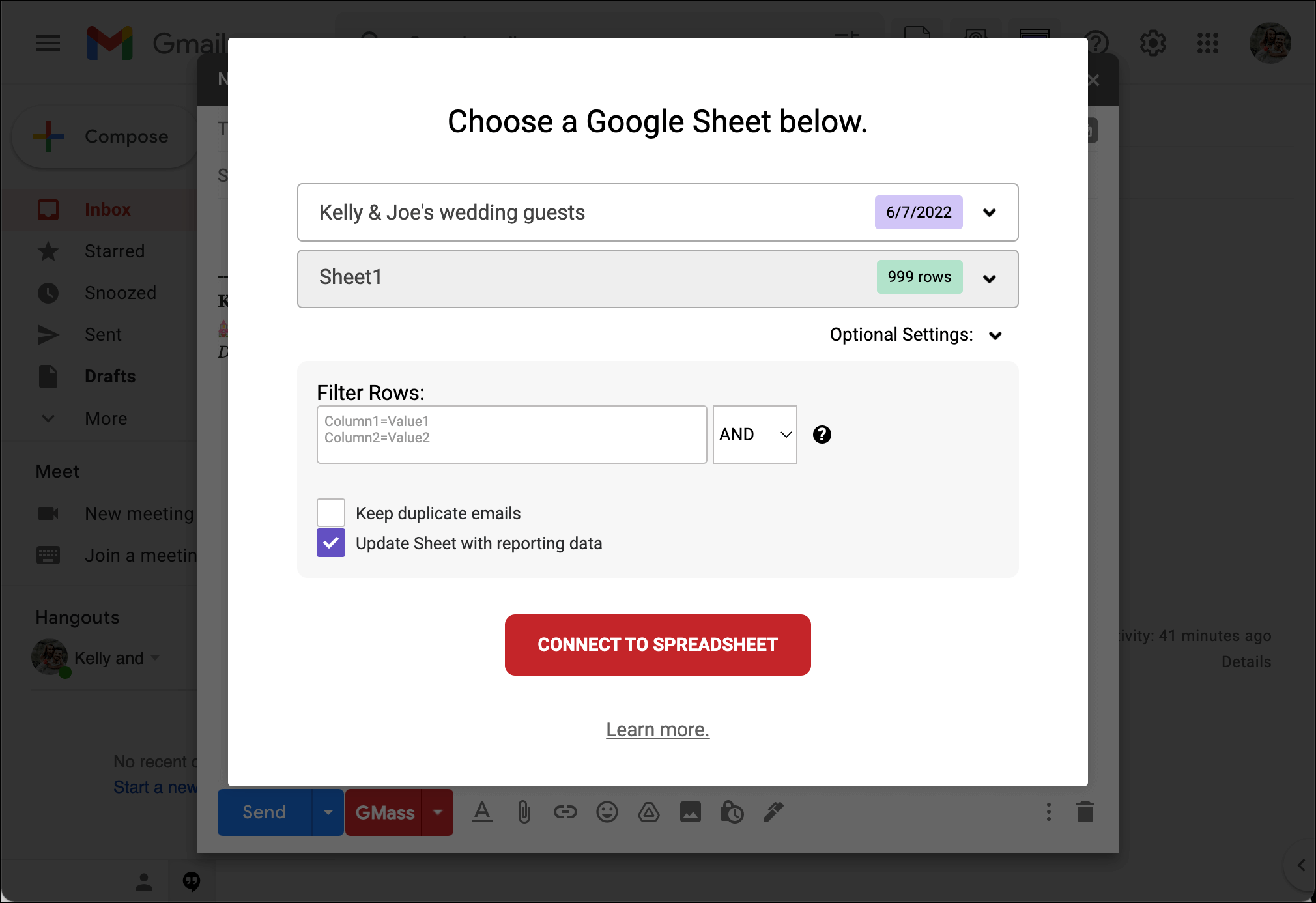 Connect to your Google Sheet of guests