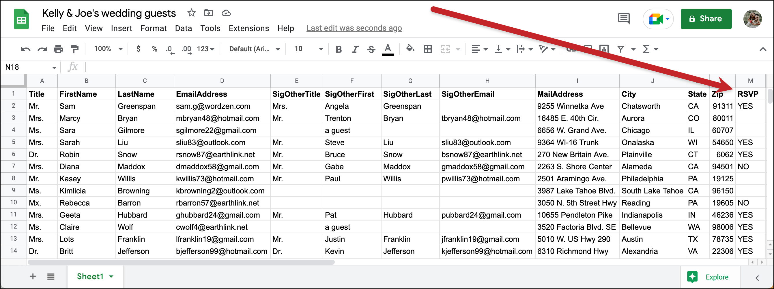 Add an RSVP column to the Google Sheet