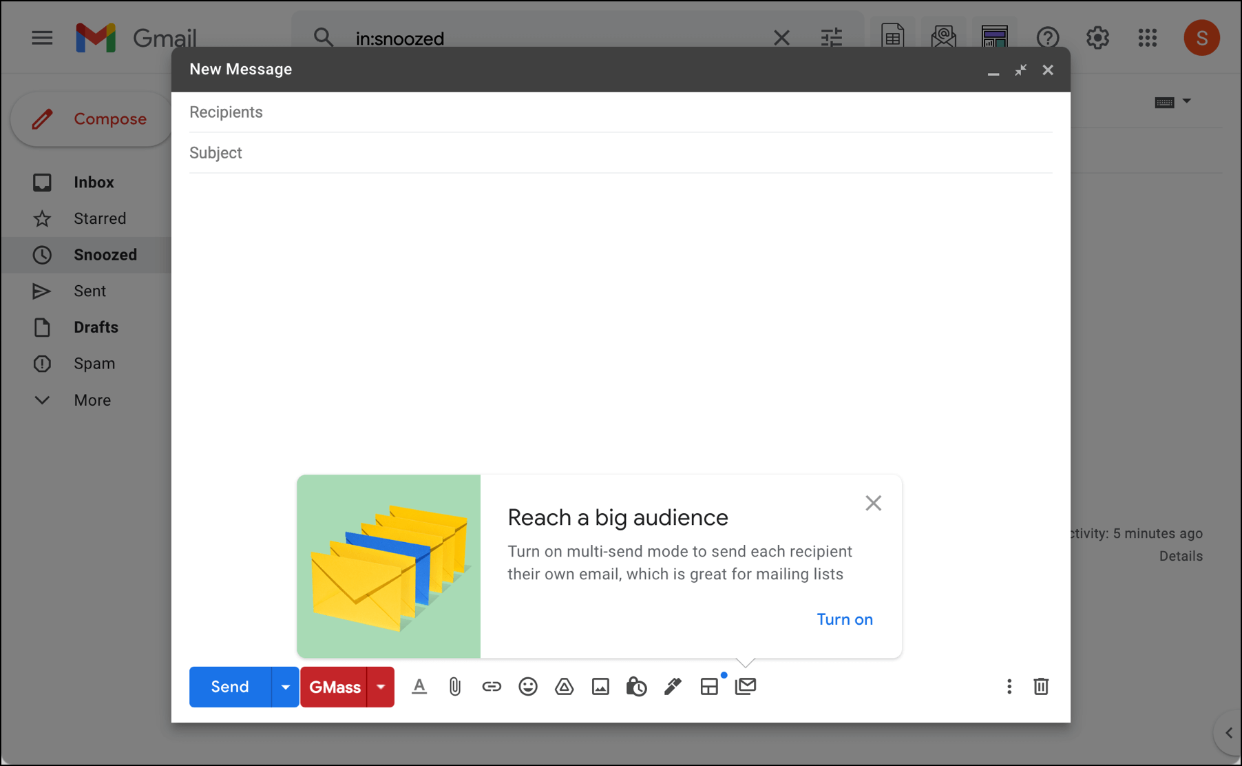 Turning on Gmail multi-send in Google Workspace Individual