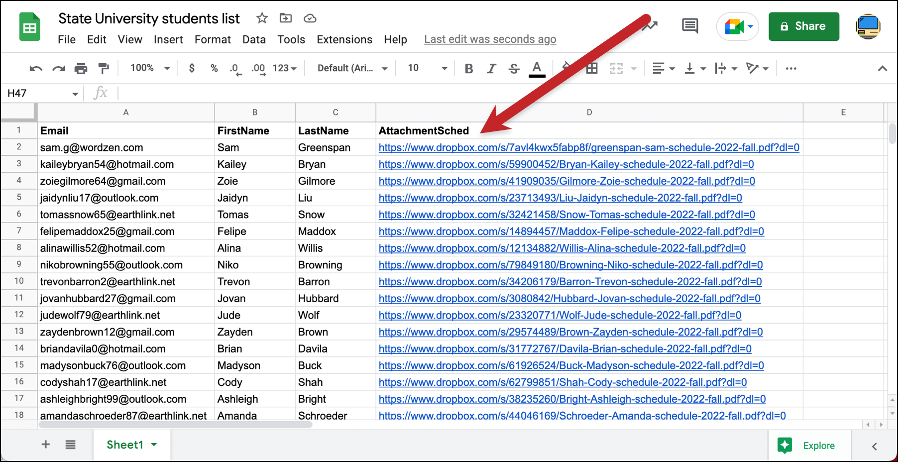 Google Sheet with attachment column