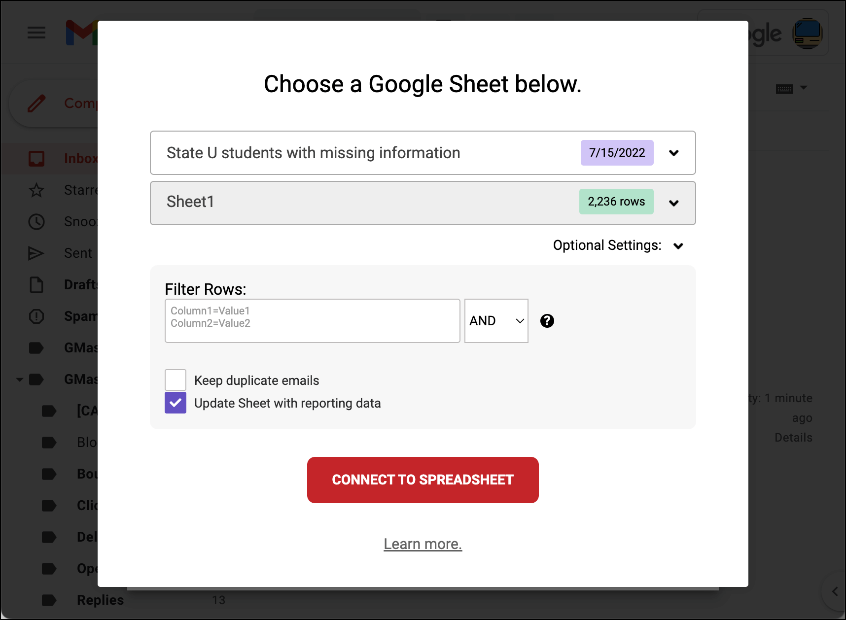 Connect to your sheet for a campaign with follow-ups