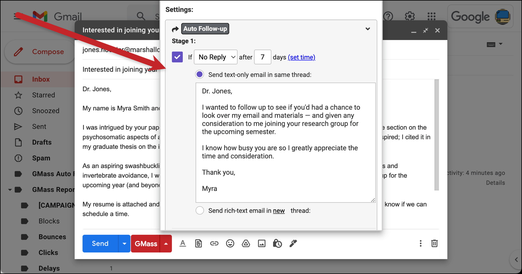 How to email a professor an automated follow up