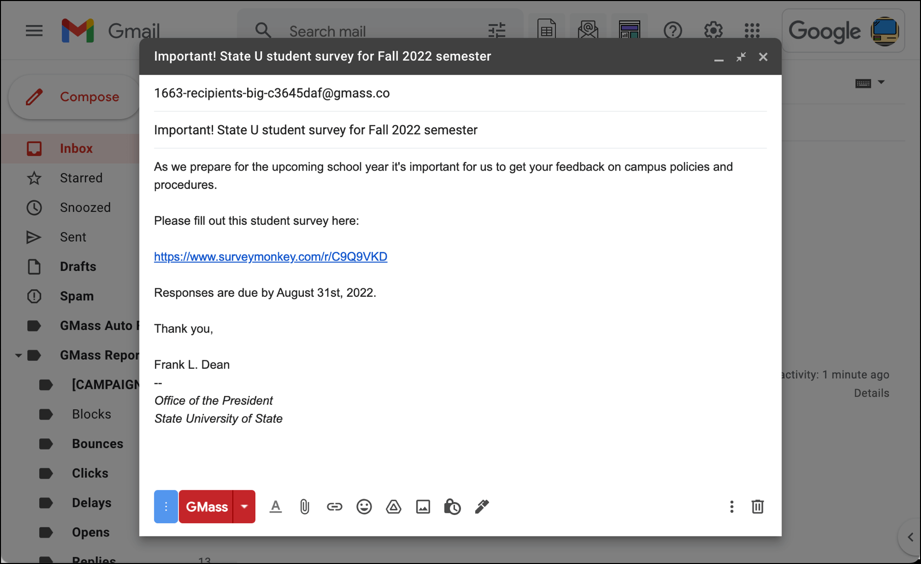 Compose the survey email