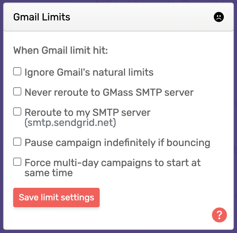 Gmail limits settings