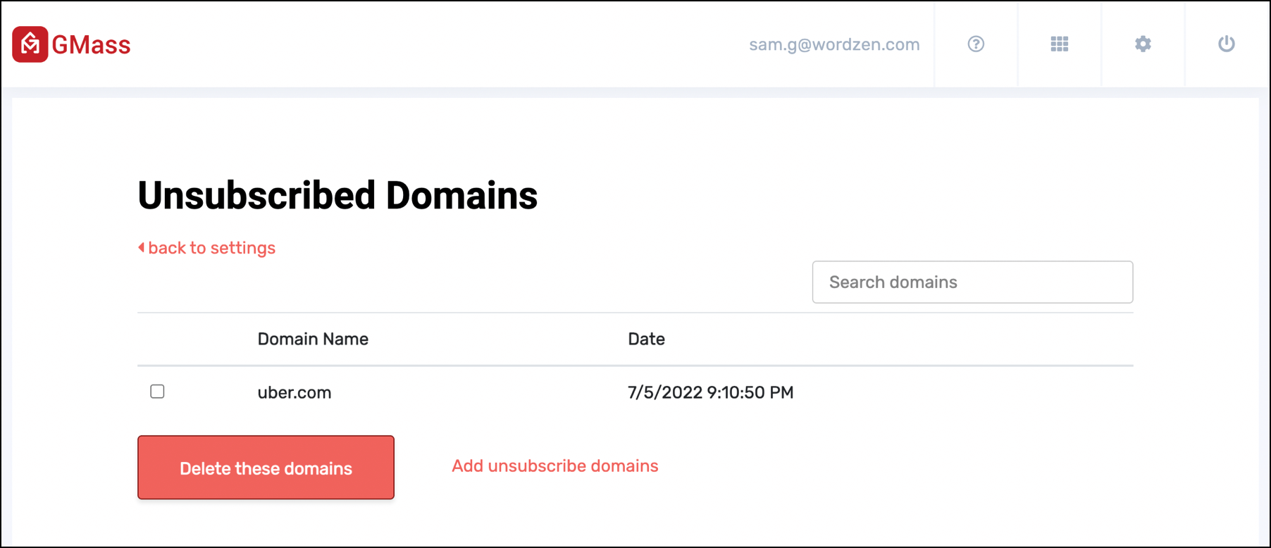 Manage unsubscribed domains