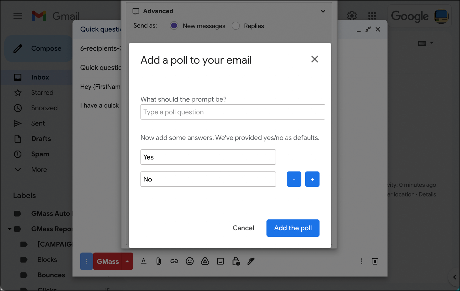 Add a poll to your email