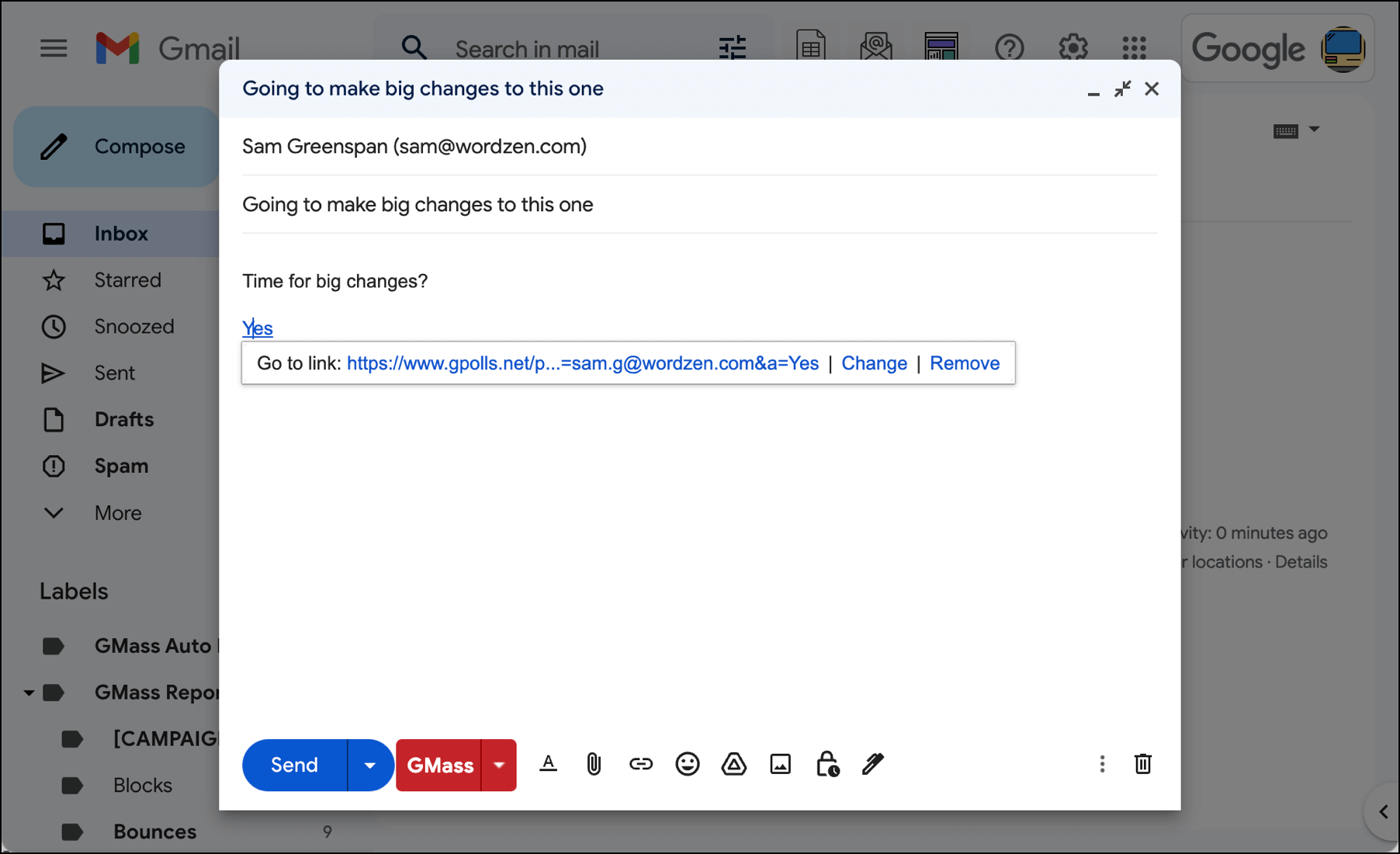 Link options in Gmail